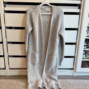 Light Gray Open-Front Ribbed Cardigan